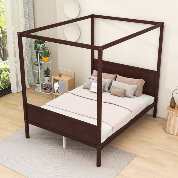 Red Barrel Studio® Queen Size Wooden Canopy Bed with Headboard and